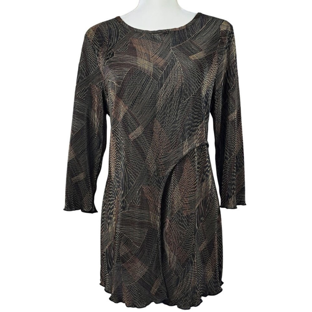 Vtg Y2K‎ LOS ANGELES GAL M Brown Gold Geometric Tunic Top Split Front Edgy Artsy